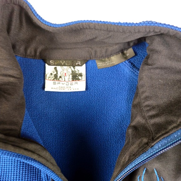 Spyder Men's Blue Black Waffle Knit 1/4 Zip Pullover Fleece Lined Jacket medium - Picture 3 of 8